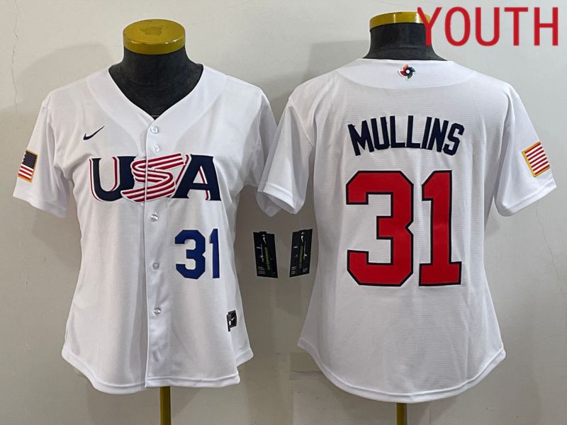 Youth 2023 World Cub USA #31 Mullins White MLB Jersey2->youth mlb jersey->Youth Jersey
